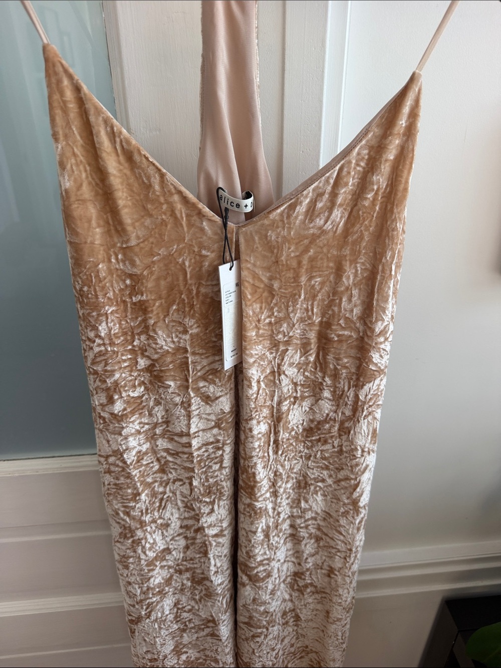 Alice + Olivia Nude Crushed Velvet Slip Dress